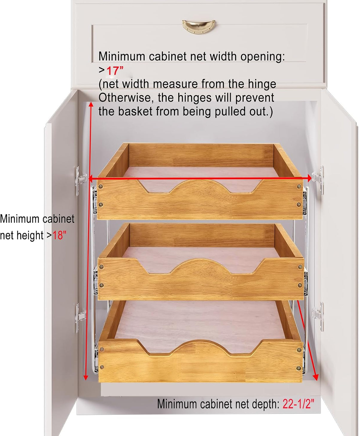 2 Tier Pull Out Cabinet Organizer (14" W x 18" D) Slide Out Wood Drawer, Two Tier Sliding Shelf Organization and Storage…
