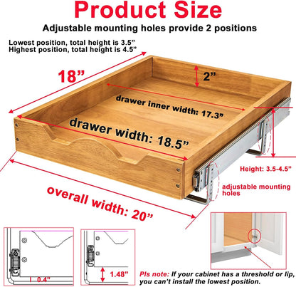 2 Tier Pull Out Cabinet Organizer (14" W x 18" D) Slide Out Wood Drawer, Two Tier Sliding Shelf Organization and Storage…