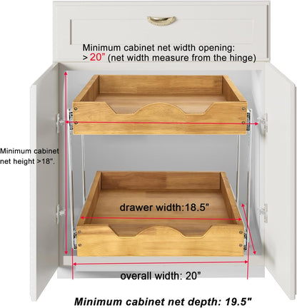2 Tier Pull Out Cabinet Organizer (14" W x 18" D) Slide Out Wood Drawer, Two Tier Sliding Shelf Organization and Storage…