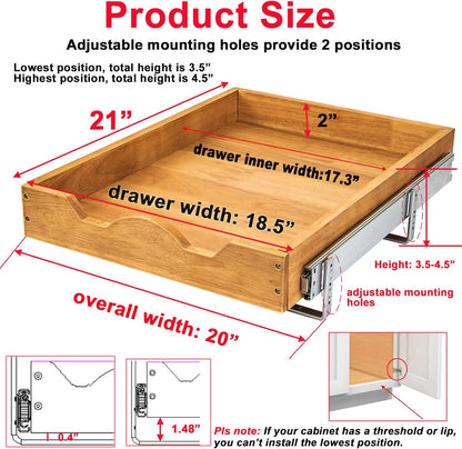 2 Tier Pull Out Cabinet Organizer (14" W x 18" D) Slide Out Wood Drawer, Two Tier Sliding Shelf Organization and Storage…