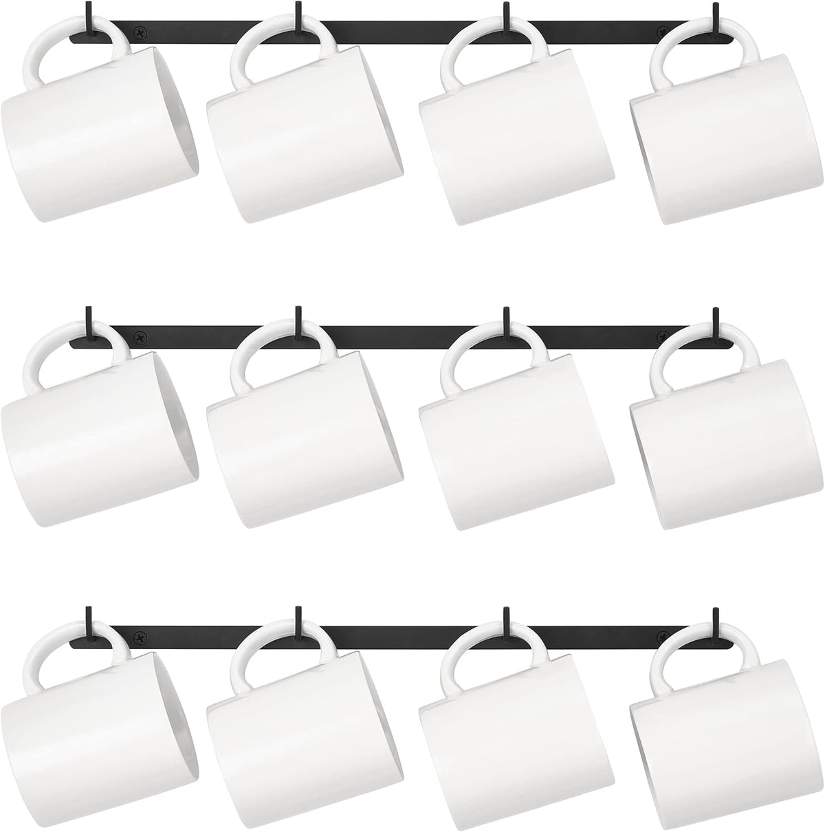 Mug Rack Wall Mounted Metal Coffee Cup Holder with 12 Hooks, 3 Pack