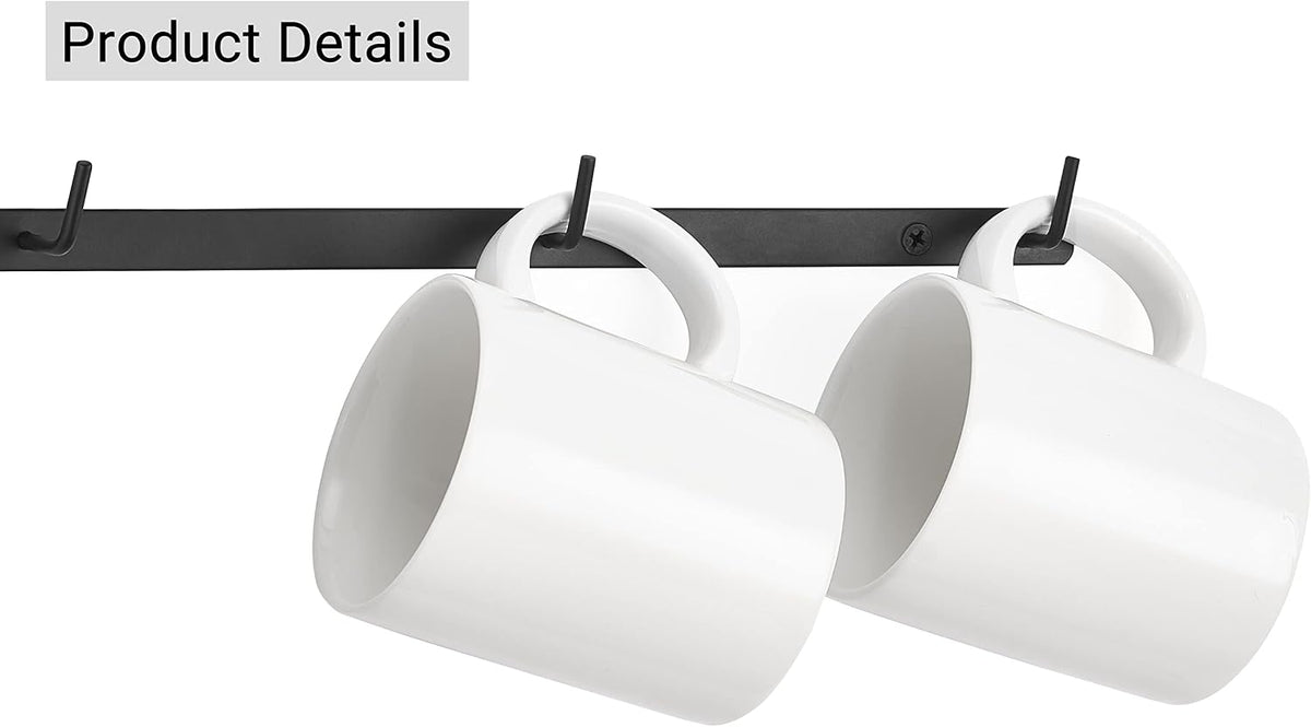 Mug Rack Wall Mounted Metal Coffee Cup Holder with 12 Hooks, 3 Pack
