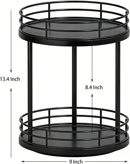 2-Tier Rotating Bathroom Countertop Organizer, Wooden Makeup Vanity Storage, Multifunctional Lazy Susan Turntable for Skincare, Perfume and Cosmetics (Brown)
