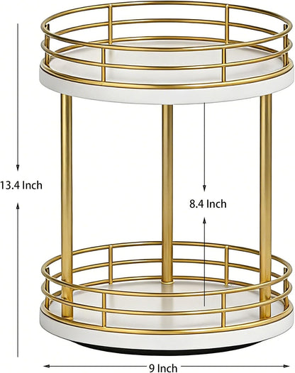 2-Tier Rotating Bathroom Countertop Organizer, Wooden Makeup Vanity Storage, Multifunctional Lazy Susan Turntable for Skincare, Perfume and Cosmetics (Brown)