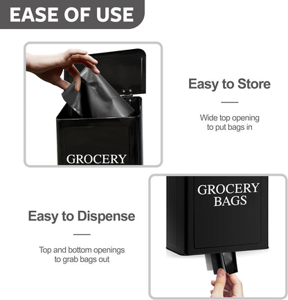 Modern Farmhouse Metal Magnetic Grocery Bags Holder for Plastic Bags with LId and Kitchen Organizer and Storage Wall Mount Grocery Bag Dispenser Space Saving, Black