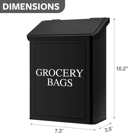 Modern Farmhouse Metal Magnetic Grocery Bags Holder for Plastic Bags with LId and Kitchen Organizer and Storage Wall Mount Grocery Bag Dispenser Space Saving, Black