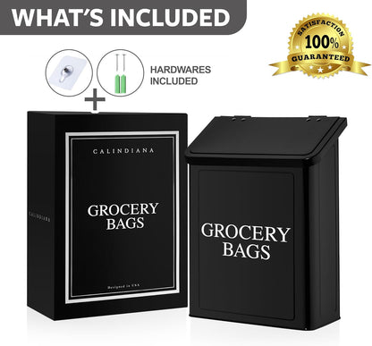 Modern Farmhouse Metal Magnetic Grocery Bags Holder for Plastic Bags with LId and Kitchen Organizer and Storage Wall Mount Grocery Bag Dispenser Space Saving, Black