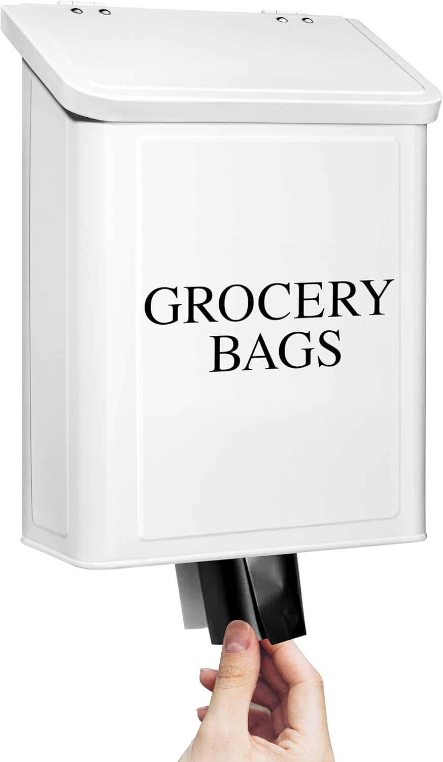 Modern Farmhouse Metal Magnetic Grocery Bags Holder for Plastic Bags with LId and Kitchen Organizer and Storage Wall Mount Grocery Bag Dispenser Space Saving, Black