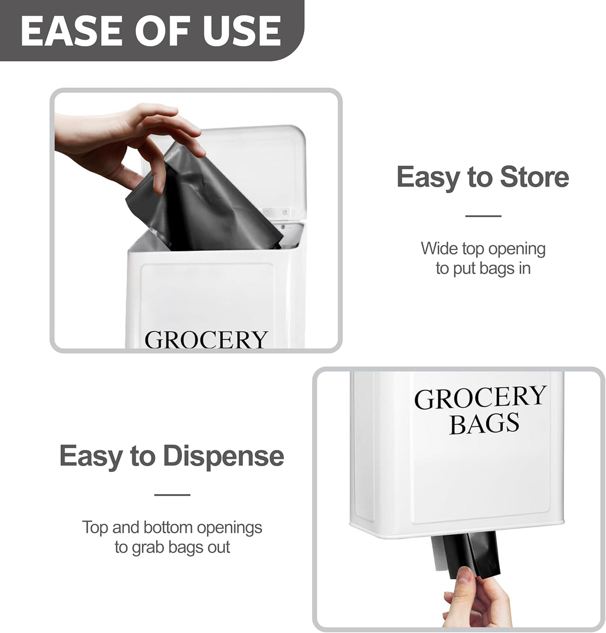 Modern Farmhouse Metal Magnetic Grocery Bags Holder for Plastic Bags with LId and Kitchen Organizer and Storage Wall Mount Grocery Bag Dispenser Space Saving, Black
