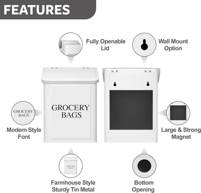 Modern Farmhouse Metal Magnetic Grocery Bags Holder for Plastic Bags with LId and Kitchen Organizer and Storage Wall Mount Grocery Bag Dispenser Space Saving, Black