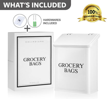 Modern Farmhouse Metal Magnetic Grocery Bags Holder for Plastic Bags with LId and Kitchen Organizer and Storage Wall Mount Grocery Bag Dispenser Space Saving, Black