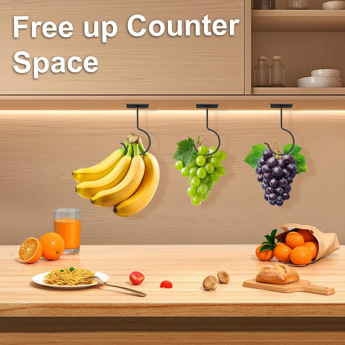 2 Pcs Banana Hook, Under Cabinet Foldable Banana Hanger