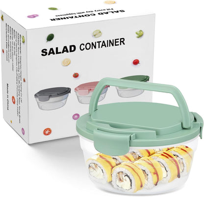 Salad Container for Lunch, Bento Lunch Box 58-oz with 4 Compartments Tray and Ice Pack, Leak-Proof Salad Bowl with Lid for Adults, BPA-Free Lunch Box for Meal Prep & Food Storage(Green)