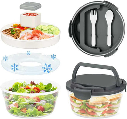 Salad Container for Lunch, Bento Lunch Box 58-oz with 4 Compartments Tray and Ice Pack, Leak-Proof Salad Bowl with Lid for Adults, BPA-Free Lunch Box for Meal Prep & Food Storage(Green)