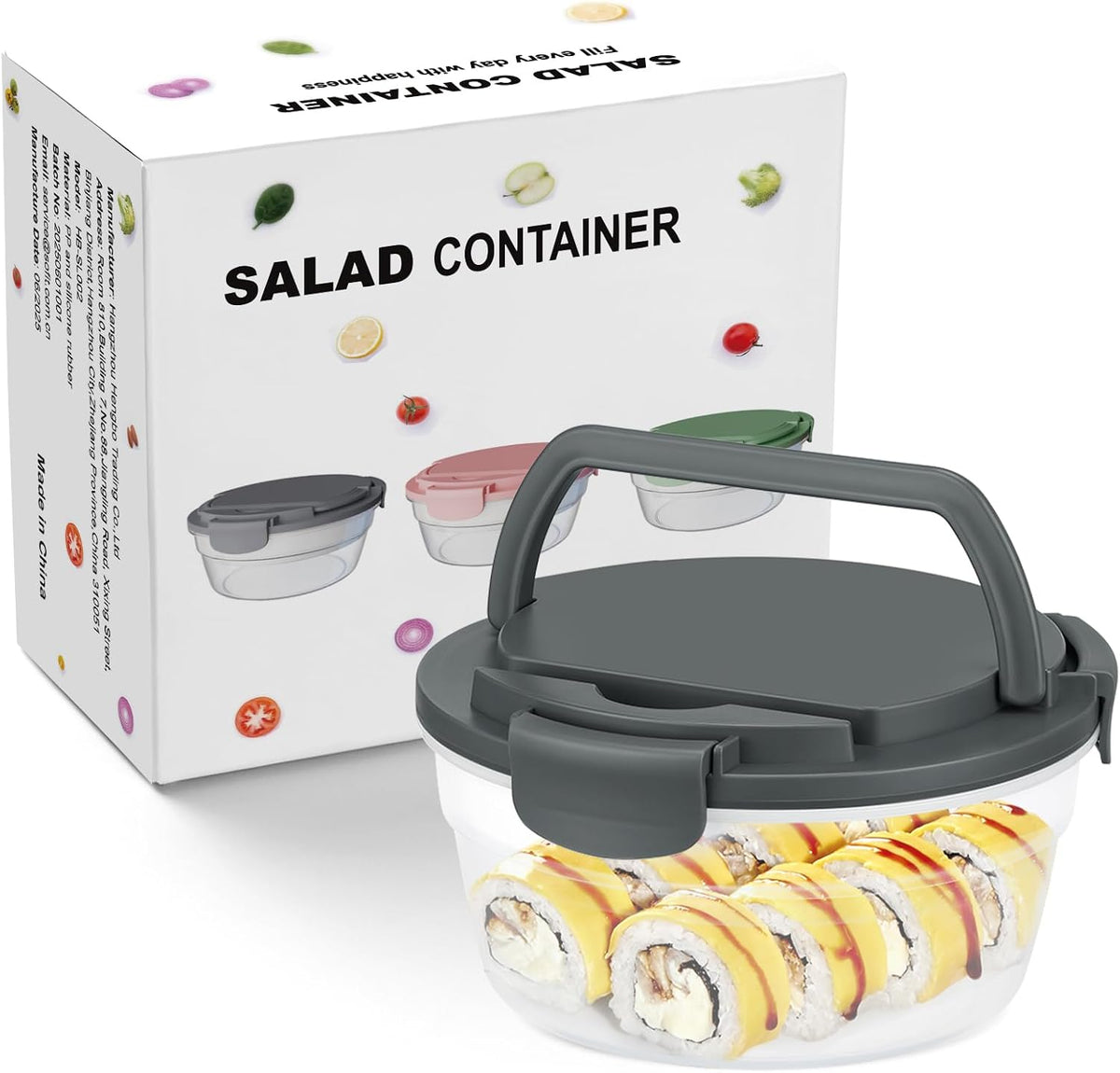 Salad Container for Lunch, Bento Lunch Box 58-oz with 4 Compartments Tray and Ice Pack, Leak-Proof Salad Bowl with Lid for Adults, BPA-Free Lunch Box for Meal Prep & Food Storage(Green)
