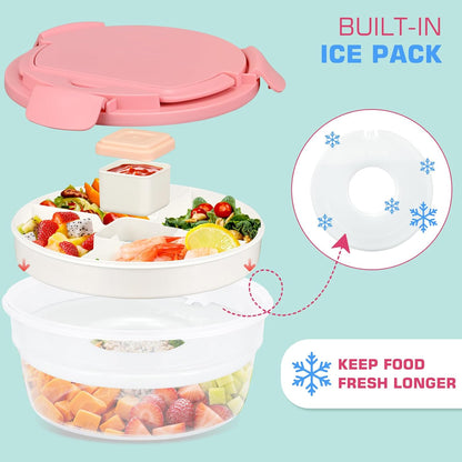 Salad Container for Lunch, Bento Lunch Box 58-oz with 4 Compartments Tray and Ice Pack, Leak-Proof Salad Bowl with Lid for Adults, BPA-Free Lunch Box for Meal Prep & Food Storage(Green)