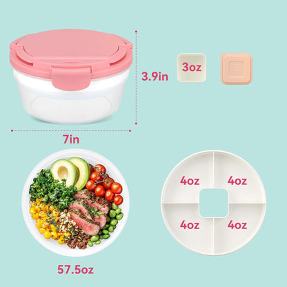 Salad Container for Lunch, Bento Lunch Box 58-oz with 4 Compartments Tray and Ice Pack, Leak-Proof Salad Bowl with Lid for Adults, BPA-Free Lunch Box for Meal Prep & Food Storage(Green)