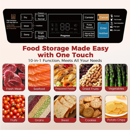 Vacuum Sealer Machine, 230W 95KPa Food Sealer Built-in Cutter & Bag Storage