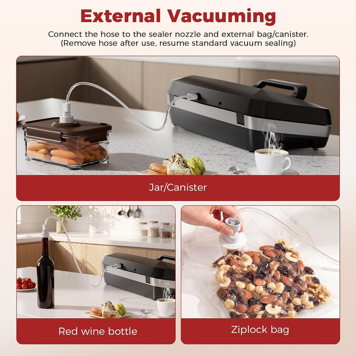 Vacuum Sealer Machine, 230W 95KPa Food Sealer Built-in Cutter & Bag Storage