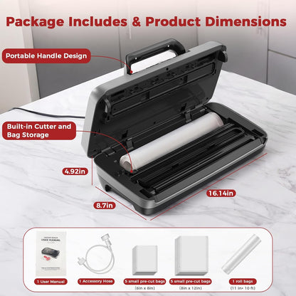 Vacuum Sealer Machine, 230W 95KPa Food Sealer Built-in Cutter & Bag Storage