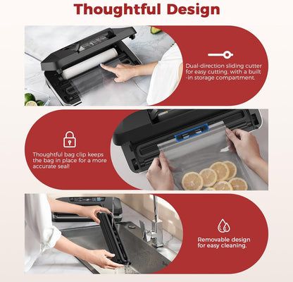 Vacuum Sealer Machine, 230W 95KPa Food Sealer Built-in Cutter & Bag Storage