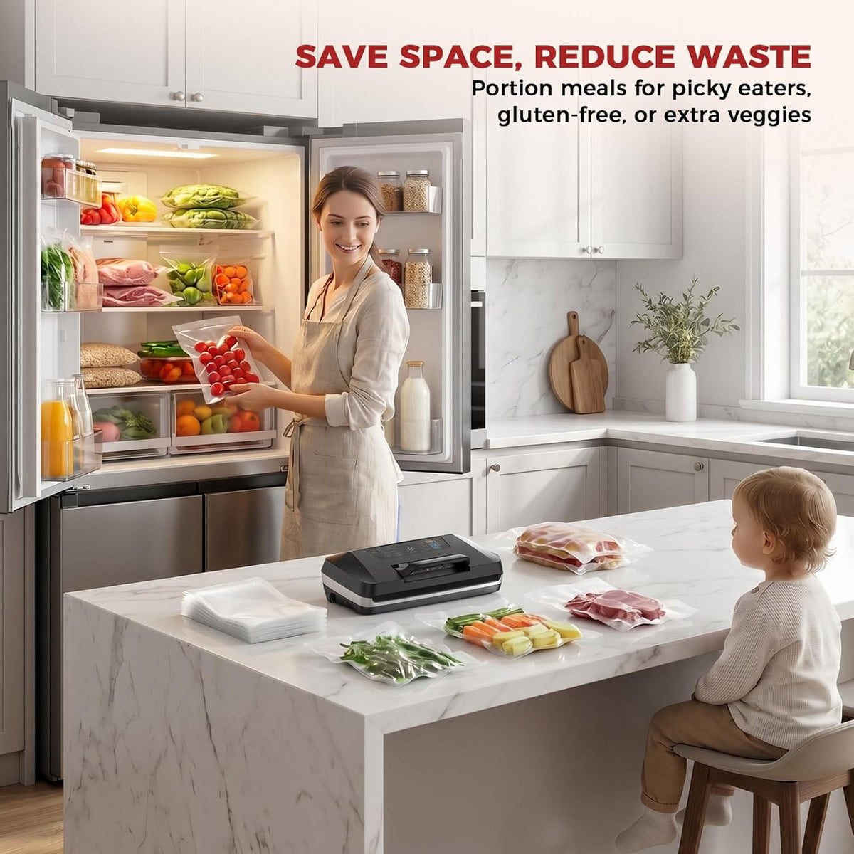 Vacuum Sealer Machine, 230W 95KPa Food Sealer Built-in Cutter & Bag Storage