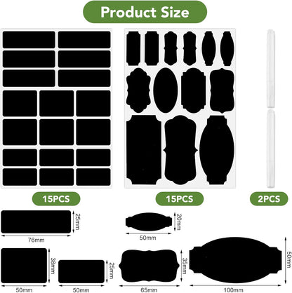 465 Chalkboard Labels for Jars and Containers with 2 White Chalk Markers | Waterproof, Reusable Labels In Assorted Sizes And Shapes; Sticks To Glass, Plastic, Metal, Wood, And Ceramic