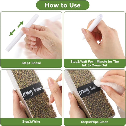 465 Chalkboard Labels for Jars and Containers with 2 White Chalk Markers | Waterproof, Reusable Labels In Assorted Sizes And Shapes; Sticks To Glass, Plastic, Metal, Wood, And Ceramic