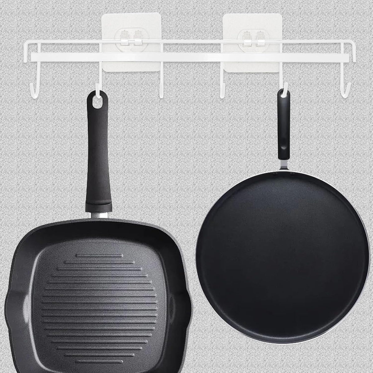 2 Pack Kitchen Adhesive Wall Hooks Rack Rail,Spoon Hanger for Kitchen Hanging Spatulas Measuring Spoons Space Saving No Drilling Hanger with 6 Hooks for Bathroom Bedroom Closet (Black)