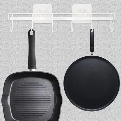 2 Pack Kitchen Adhesive Wall Hooks Rack Rail,Spoon Hanger for Kitchen Hanging Spatulas Measuring Spoons Space Saving No Drilling Hanger with 6 Hooks for Bathroom Bedroom Closet (Black)