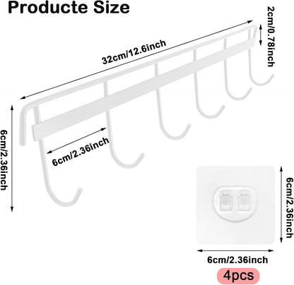 2 Pack Kitchen Adhesive Wall Hooks Rack Rail,Spoon Hanger for Kitchen Hanging Spatulas Measuring Spoons Space Saving No Drilling Hanger with 6 Hooks for Bathroom Bedroom Closet (Black)