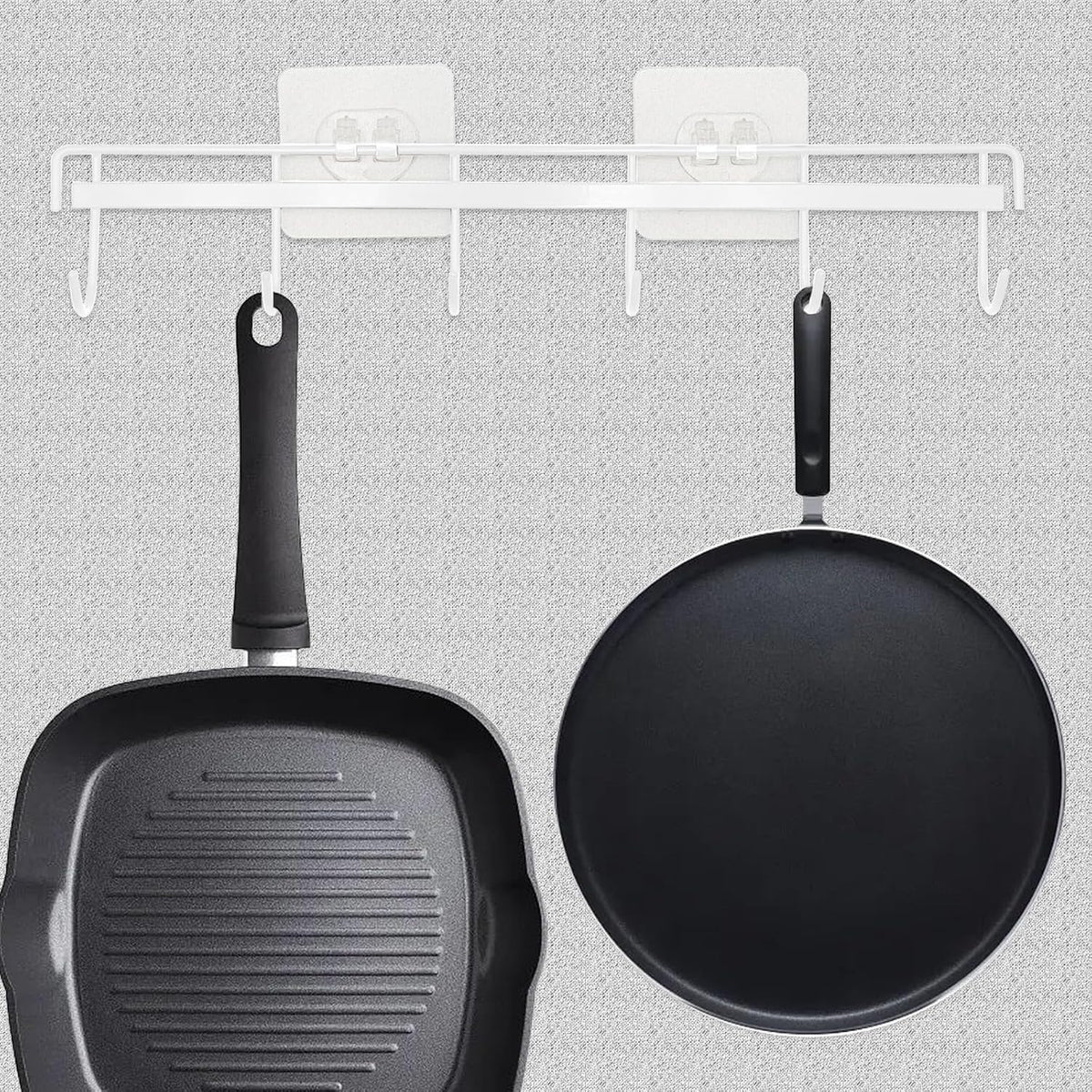2 Pack Kitchen Adhesive Wall Hooks Rack Rail,Spoon Hanger for Kitchen Hanging Spatulas Measuring Spoons Space Saving No Drilling Hanger with 6 Hooks for Bathroom Bedroom Closet (Black)