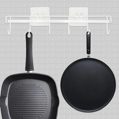 2 Pack Kitchen Adhesive Wall Hooks Rack Rail,Spoon Hanger for Kitchen Hanging Spatulas Measuring Spoons Space Saving No Drilling Hanger with 6 Hooks for Bathroom Bedroom Closet (Black)