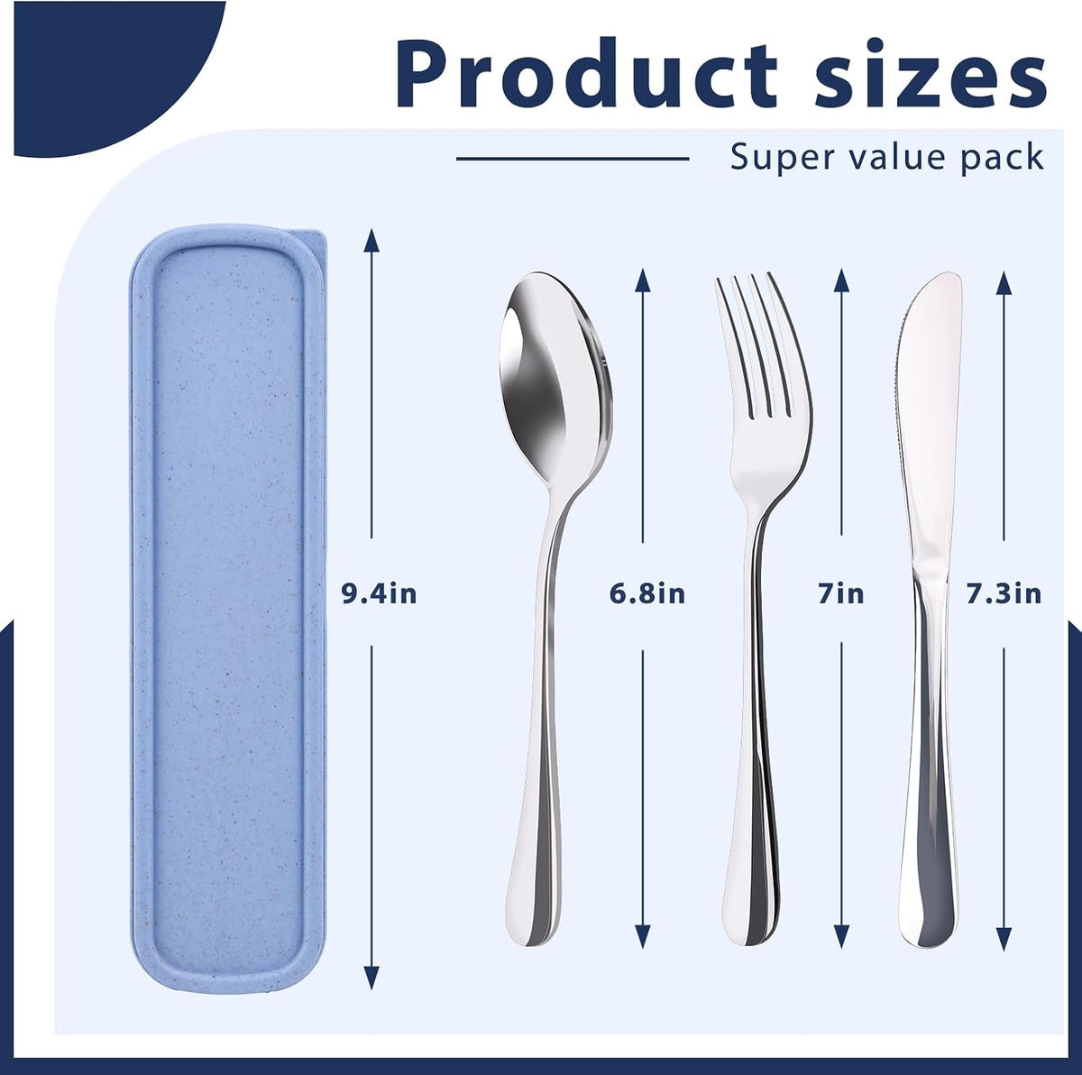 Travel Utensils with Case, 4PCS Stainless Steel Portable Cutlery Set, Built-in Card Slot Design for Fixing Tableware, Easy-Open Lid, Lunch Box for Camping Work School, Dishwasher Safe, Beige
