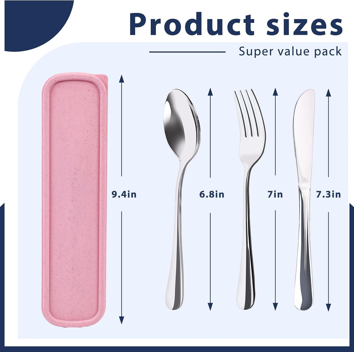 Travel Utensils with Case, 4PCS Stainless Steel Portable Cutlery Set, Built-in Card Slot Design for Fixing Tableware, Easy-Open Lid, Lunch Box for Camping Work School, Dishwasher Safe, Beige