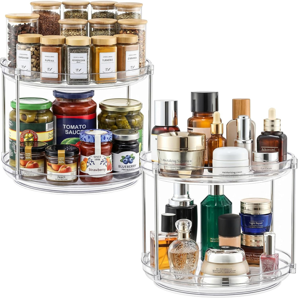 2 Tier Clear Acrylic Lazy Susans, Non-Skid Turntable Organizer, 9.25''