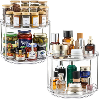2 Tier Clear Acrylic Lazy Susans, Non-Skid Turntable Organizer, 9.25''