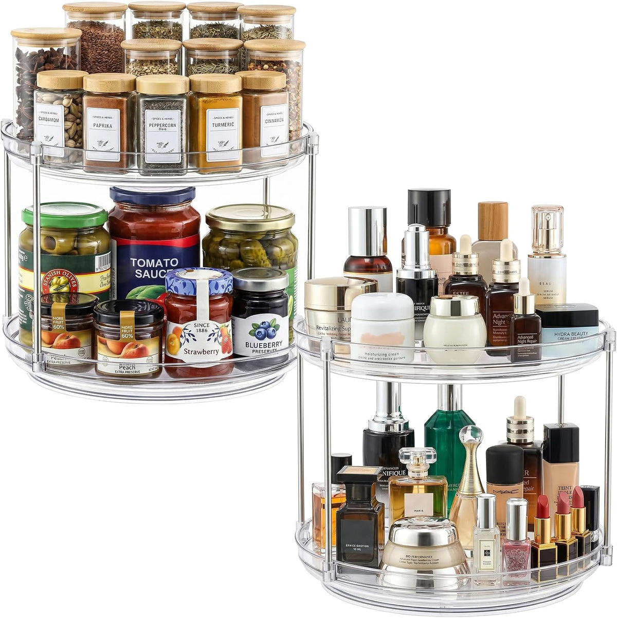 2 Tier Clear Acrylic Lazy Susans, Non-Skid Turntable Organizer, 9.25''