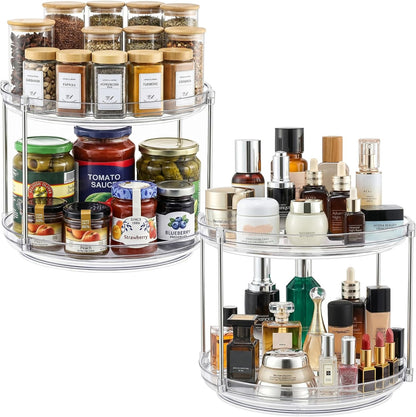 2 Tier Clear Acrylic Lazy Susans, Non-Skid Turntable Organizer, 9.25''