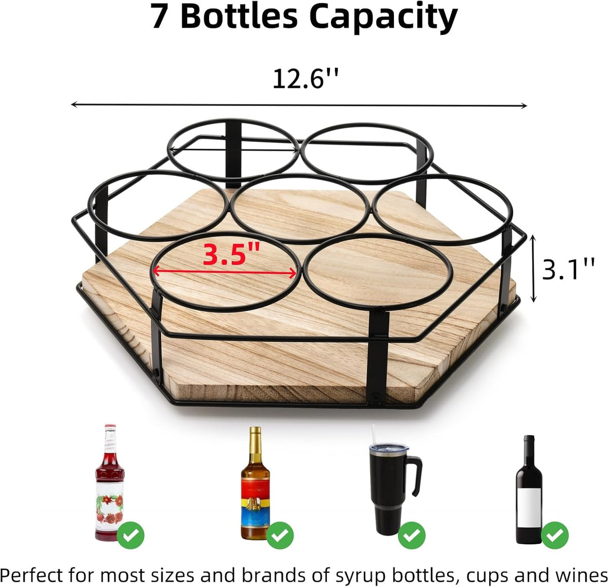 Rotating Coffee Syrup Organizer 7 Bottles, Coffee Syrup Rack Stand for Countertop, Tumbler Bottle Storage Holder, Turntable Wine Display Lazy Susan Tray for Coffee Bar Station, Kitchen, Pantry