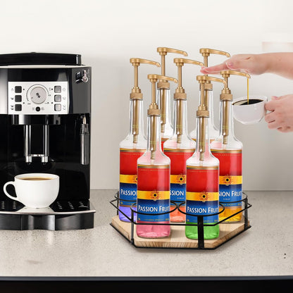Rotating Coffee Syrup Organizer 7 Bottles, Coffee Syrup Rack Stand for Countertop, Tumbler Bottle Storage Holder, Turntable Wine Display Lazy Susan Tray for Coffee Bar Station, Kitchen, Pantry