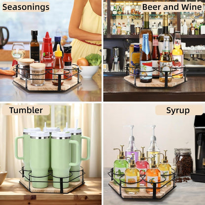 Rotating Coffee Syrup Organizer 7 Bottles, Coffee Syrup Rack Stand for Countertop, Tumbler Bottle Storage Holder, Turntable Wine Display Lazy Susan Tray for Coffee Bar Station, Kitchen, Pantry