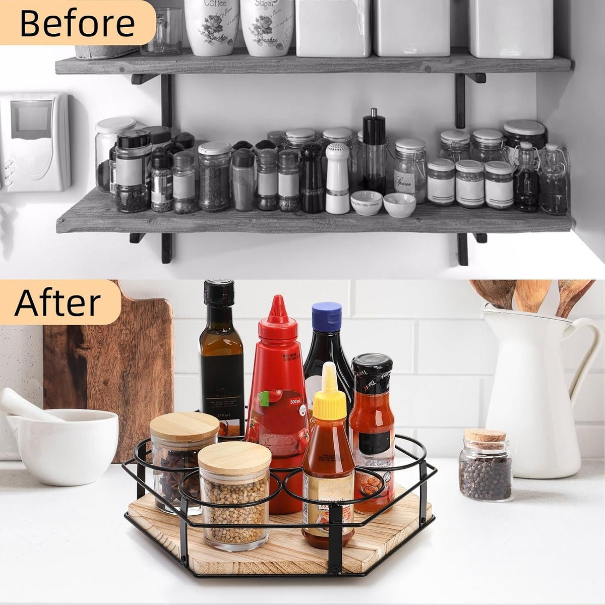 Rotating Coffee Syrup Organizer 7 Bottles, Coffee Syrup Rack Stand for Countertop, Tumbler Bottle Storage Holder, Turntable Wine Display Lazy Susan Tray for Coffee Bar Station, Kitchen, Pantry