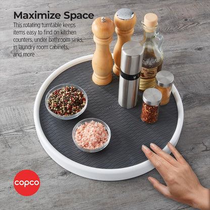 15 Inch Non-Skid Lazy Susan Turntable Organizer for Cabinet, Pantry, Refrigerator - Charcoal Gray, Smooth-Glide Ball Bearings, Raised Rim