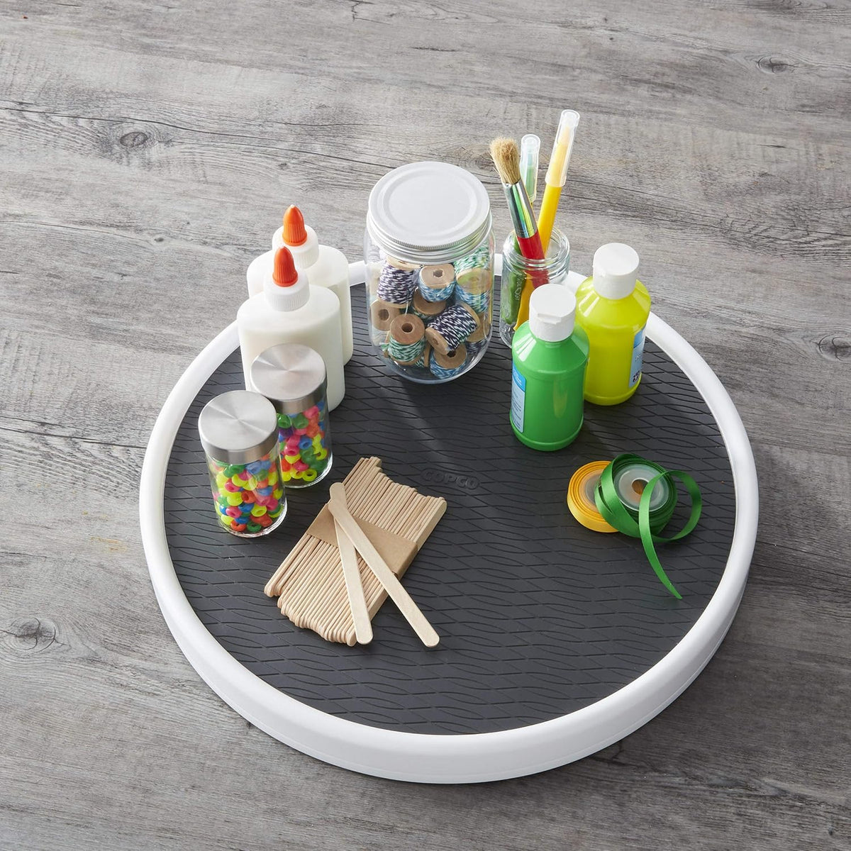 15 Inch Non-Skid Lazy Susan Turntable Organizer for Cabinet, Pantry, Refrigerator - Charcoal Gray, Smooth-Glide Ball Bearings, Raised Rim