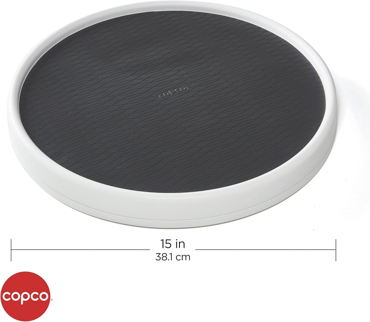 15 Inch Non-Skid Lazy Susan Turntable Organizer for Cabinet, Pantry, Refrigerator - Charcoal Gray, Smooth-Glide Ball Bearings, Raised Rim