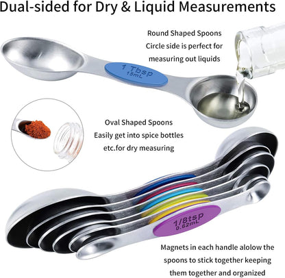 TILUCK measuring cups and magnetic measuring spoons set, stainless steel measuring cups, 6 double-sided stainless steel measuring spoons & 1 leveler (12)