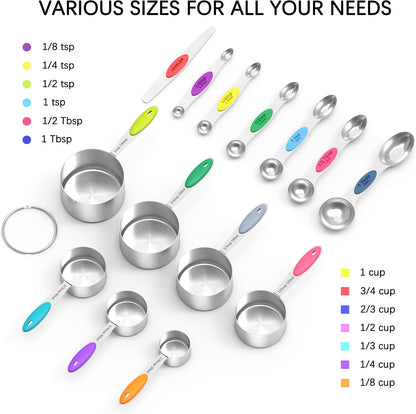 TILUCK measuring cups and magnetic measuring spoons set, stainless steel measuring cups, 6 double-sided stainless steel measuring spoons & 1 leveler (12)