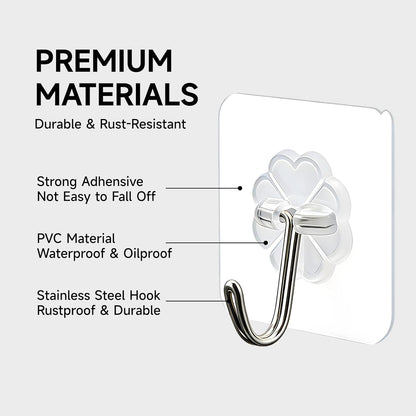 16 Pack Crystal Clear Adhesive Hooks for Hanging, Heavy Duty 22lb