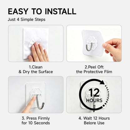 16 Pack Crystal Clear Adhesive Hooks for Hanging, Heavy Duty 22lb